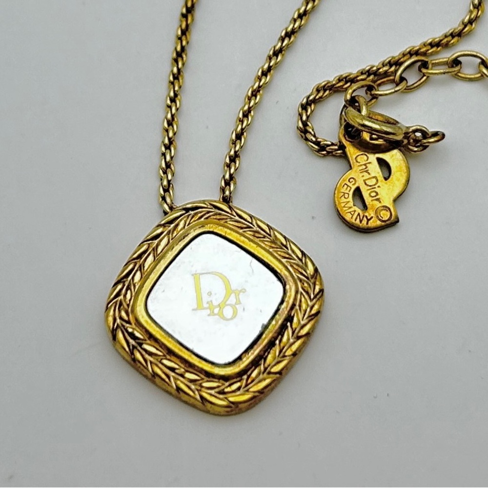 Dior Gold Plated CD Navy Necklace with Diamond Shape Pendant - Picture 2 of 5